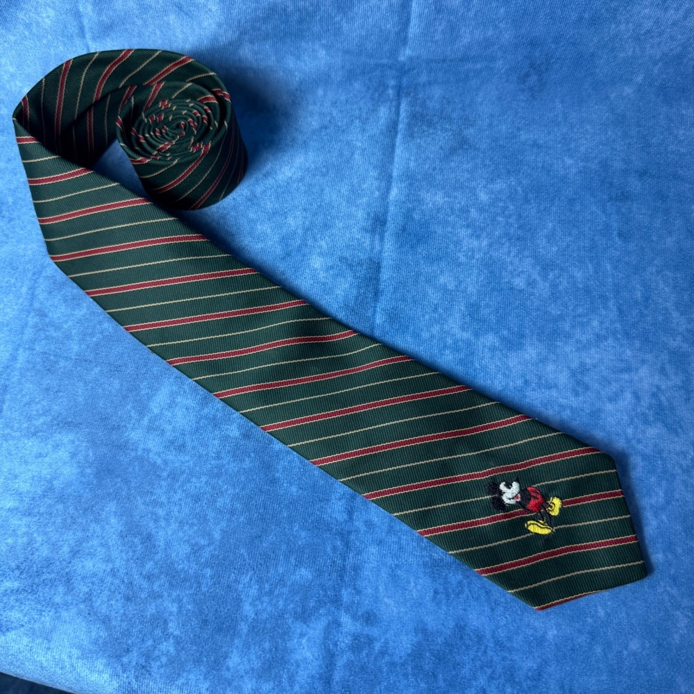 Vintage Mickey Mouse by Cervantes Striped Necktie Green Red Disney Mens Tie